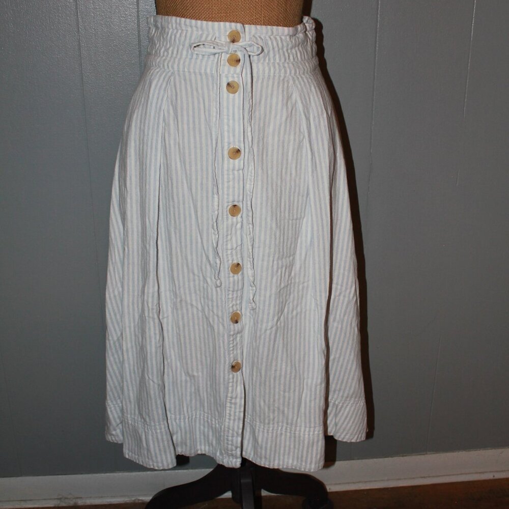 A New Day Linen Blend Blue And White Skirt with Pockets Size Small